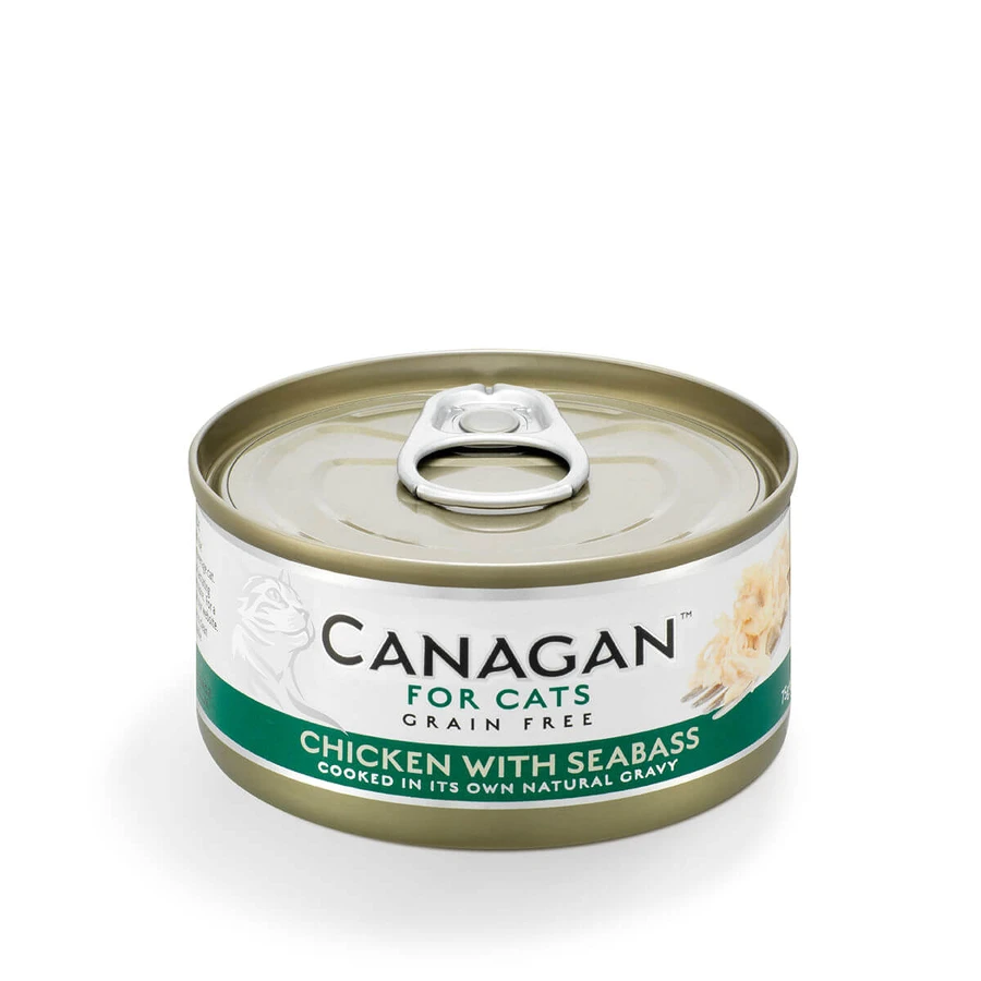 CANAGAN, Chicken and Bass, canned grain-free wet food for junior & adult cats, (in its own juice), 75g