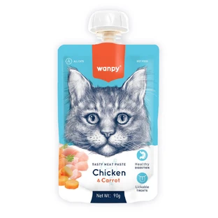 WANPY Tasty Tasty pâte de viande, poulet et carotte, sac de récompense pour chat, (purée), 90g