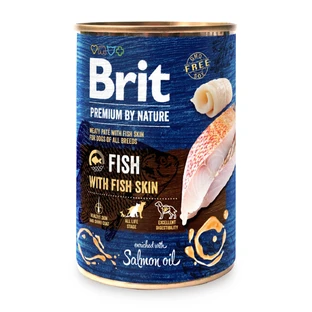 BRIT Premium by Nature, XS-XL, Vis en Vishuid, graanvrij natvoer in blik voor honden, (op eigen sap), 800g