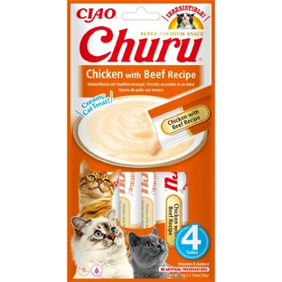 INABA Churu, Pollo y Carne, bolsa, sin cereales recompensa gatos tubo, (topping), 56g