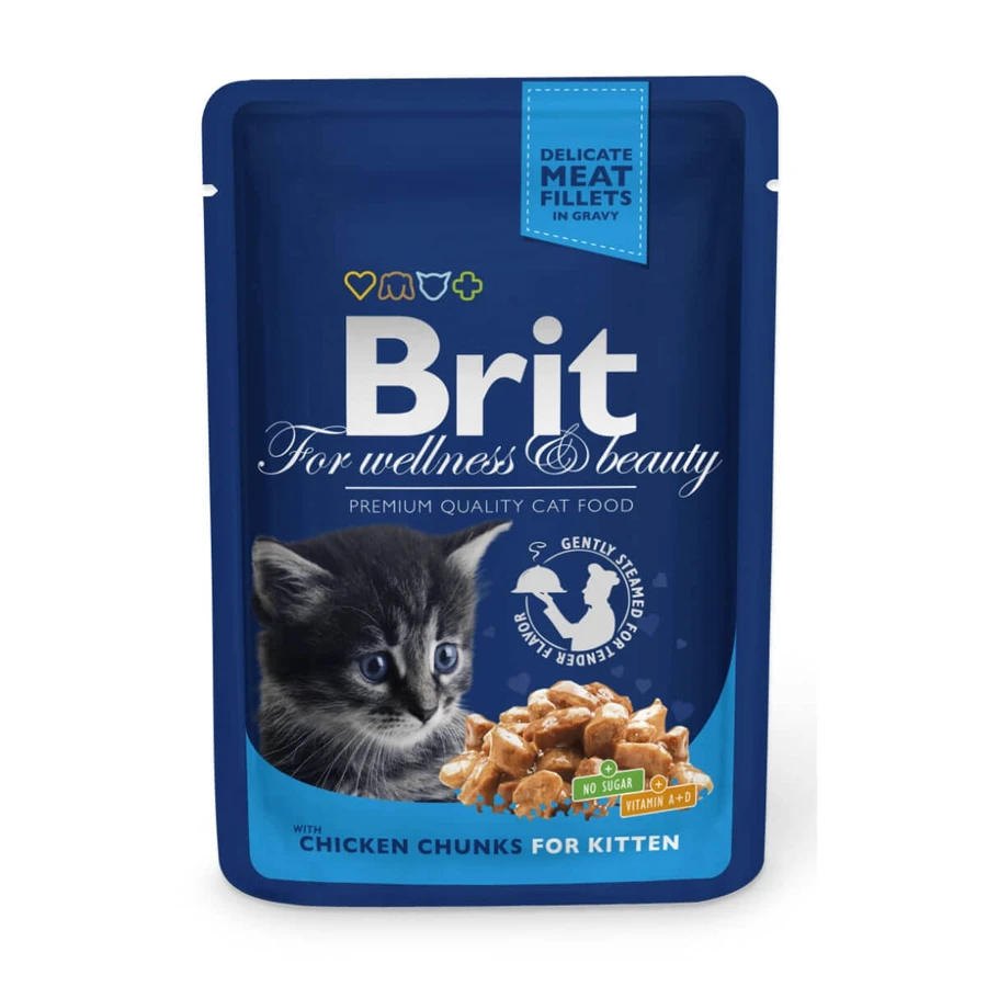 BRIT Premium Kitten, Pollo, sobre de comida húmeda para gatos junior, (en salsa), 100g