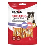 CAMON Tweekleurige huidrolletjes, XS-XL, Rund- en Varkensvlees, beloningszakje voor honden, 80g