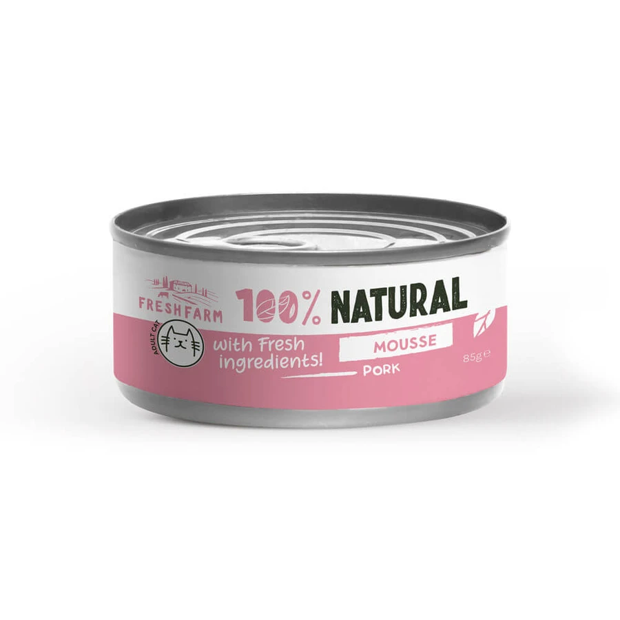 FRESH FARM Mousse, Schweinefleisch, getreidefreies Katzenfutter in Dosen, (Pastete), 85g
