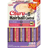 INABA Churu Churu Hairball Control Varieties, Chicken and Tuna, grain-free cat reward box, hairball control, (puree), 280g