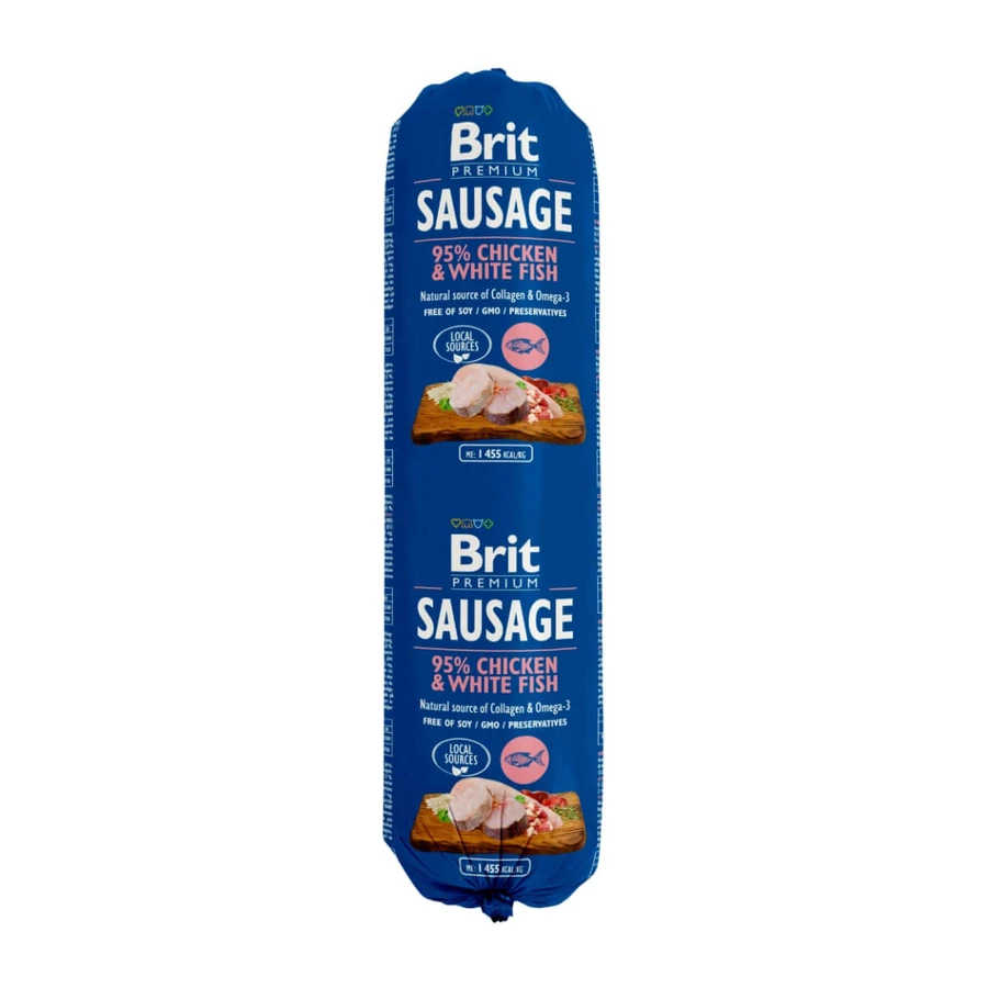 BRIT Premium, Chicken and White Fish, salami, low grain wet food for dogs, 800g
