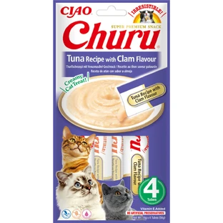 INABA Churu, thon et coquilles Saint-Jacques, sachet, nourriture pour chats sans céréales, (purée), 56g