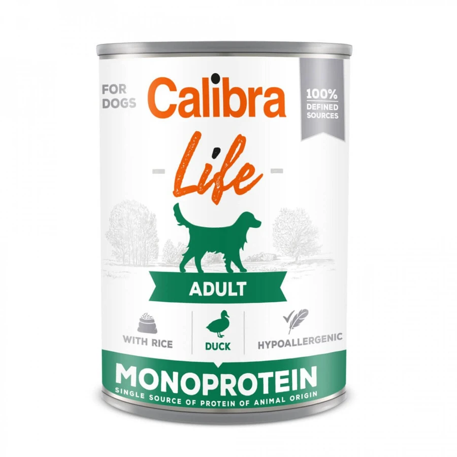 CALIBRA Life, XS-XL, Ente und Reis, Ein-Protein-Nassfutter in Dosen für Hunde, (Pastete), 400g