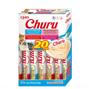 INABA Churu Varieties, Tuńczyk i owoce morza, puszka, bezzbożowa tuba z nagrodą, dla kotów, (puree), 280g