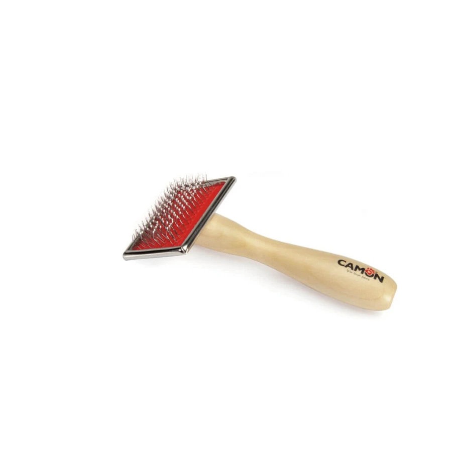 CAMON Brosse avec manche en bois, M, brosse à chien, 4.5x9cm