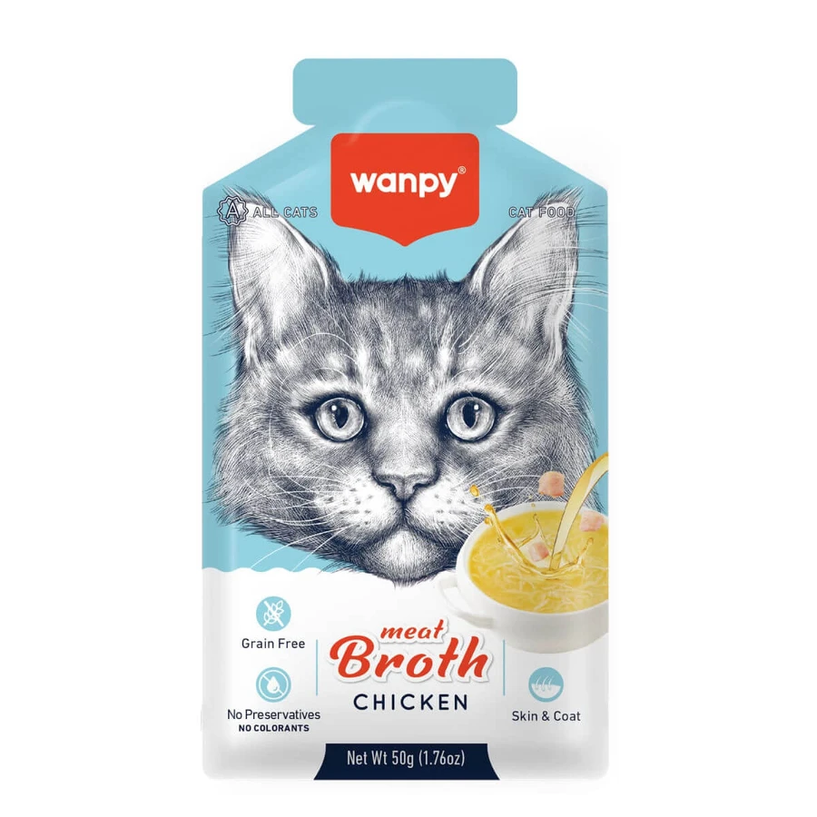 WANPY Fleischbrühe, Huhn, Beutel Nassfutter für Katzen, (Topping), 50g