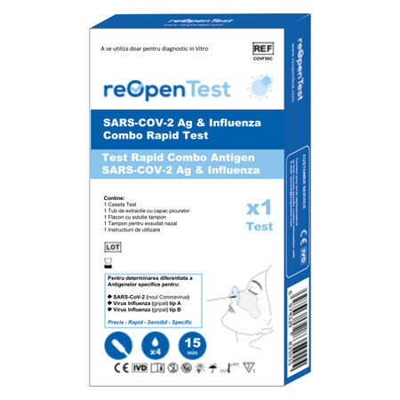 SARS-COV-2 Ag et Influenza Rapid Combo Antigen Test, 1 pièce, Montana Med