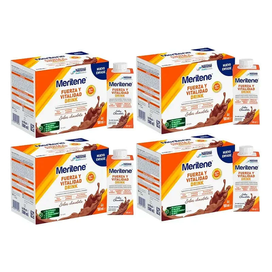 Meritene Fuerza Y Vitalidad Drink Chocolate, Pack 4 Cajas 6 x 180 ml