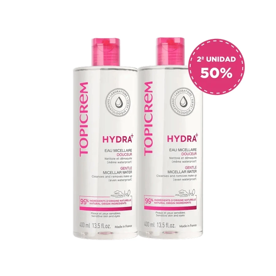Topicrem Hydra+ Confezione di acqua micellare delicata, 2x400 ml