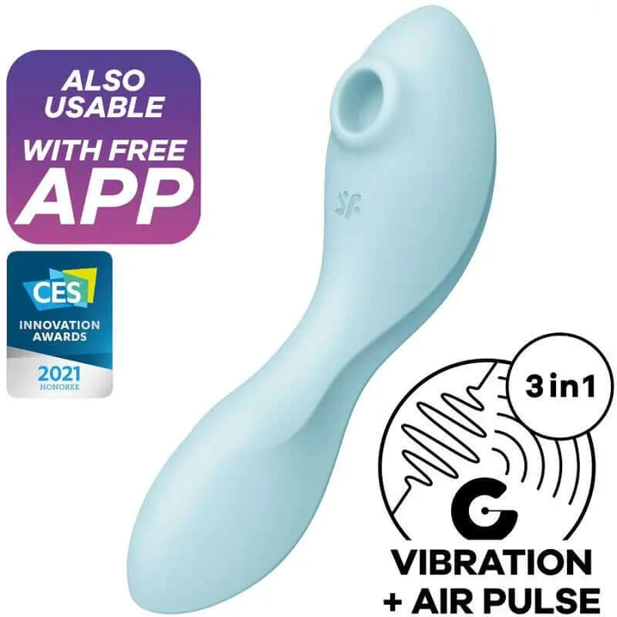 Satisfyer Connect Curvy Trinity 5 Stimulator & Vibrator App - Albastru