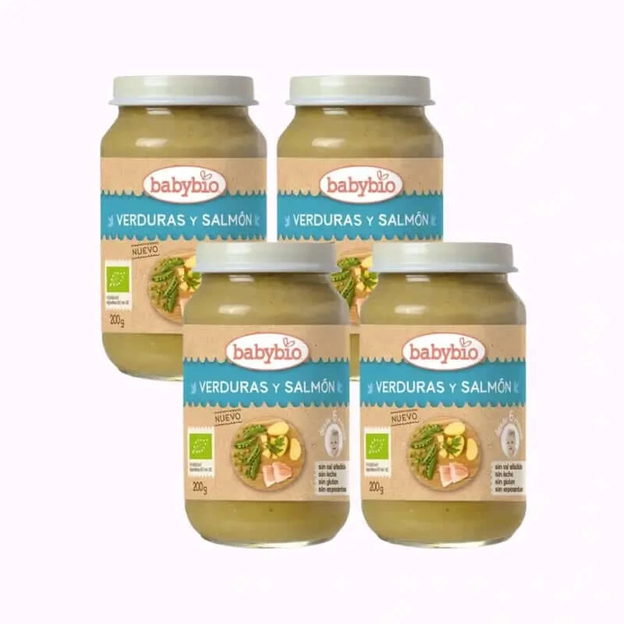 Babybio Menu Tradition Saumon, paquet de 4 x 200 grammes