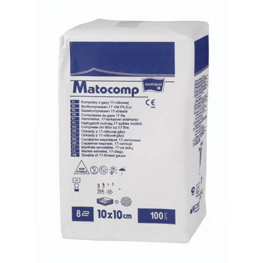 Comprese din tifon Matocomp, 10 cm x 10 cm, 100 bucati, Matopat