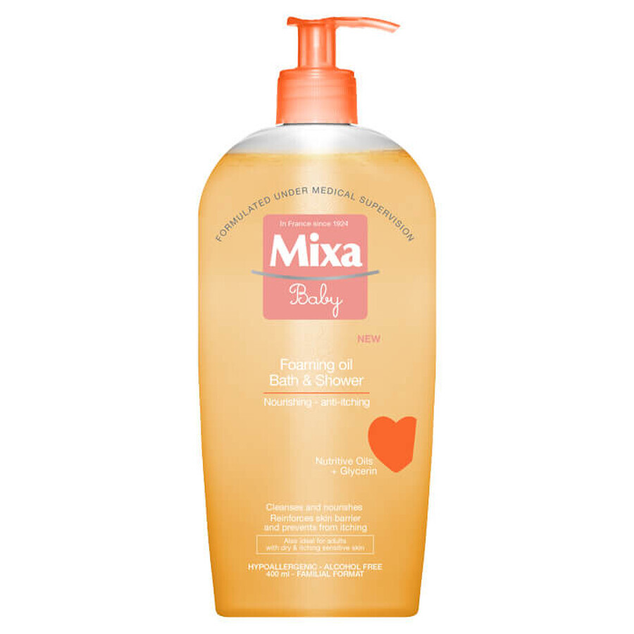 Huile moussante 2 en 1 pour le bain et la douche des enfants, 400 ml, Mixa