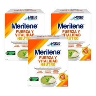 Meritene Strength and Vitality Shake Neutral Flavor, Pack 3 Boxes 7 sachets x 50 gr.
