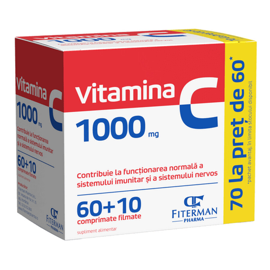 Vitamina C 1000 mg, 60 + 10 compresse rivestite con film, Fiterman