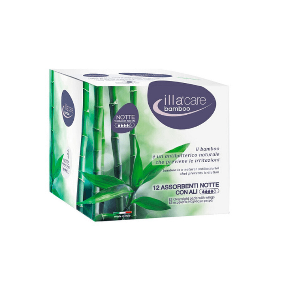 Pietrasanta Pharma Illa Care Bamboo Assorbenti Notte Con Ali, 12 Pezzi