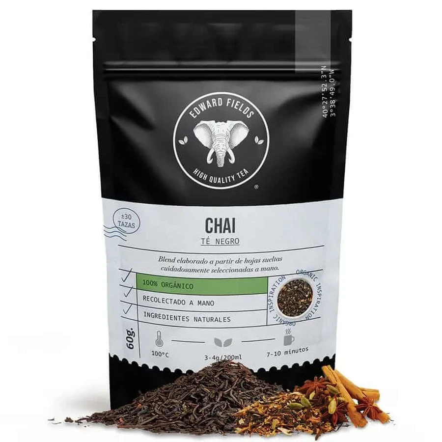 Edward Fields Tea Tea Black Tea Chai Latte Organic Bulk 30 Cups , 60 grams