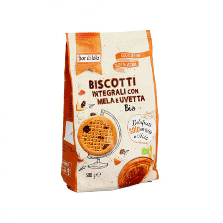 Biscuits biologiques complets aux pommes et raisins secs sucrés au jus de pomme, 300g, Fior di Loto