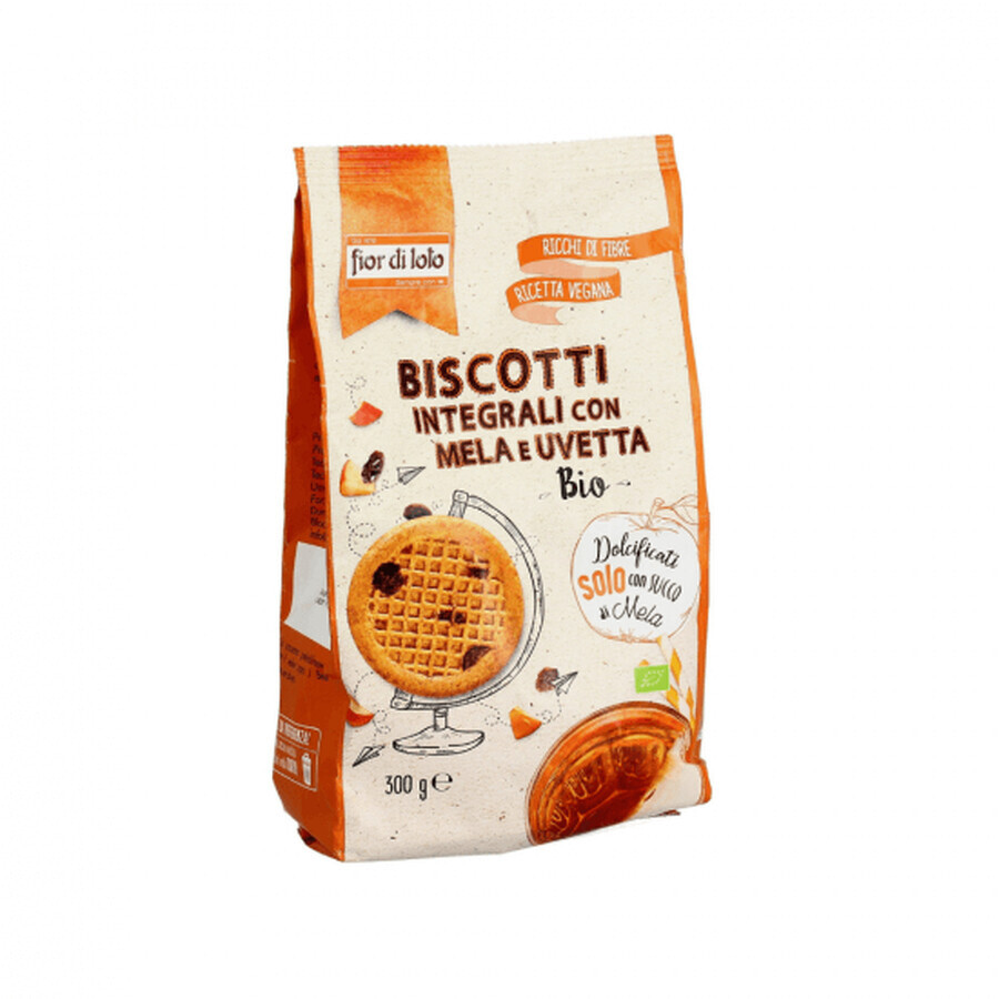 Biscotti integrali bio con mele e uvetta dolcificati con succo di mela, 300g, Fior di Loto