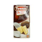 Witte chocolade met kokos en zoetstof, 75 g, Torras