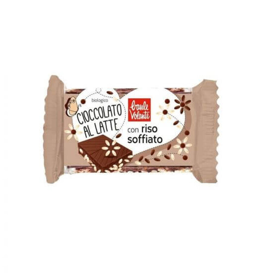 Chocolat biologique au lait et au riz expansé, 25 g, Baule Volante