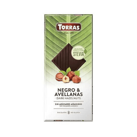 Chocolat noir aux noisettes et édulcorant, 125g, Torras