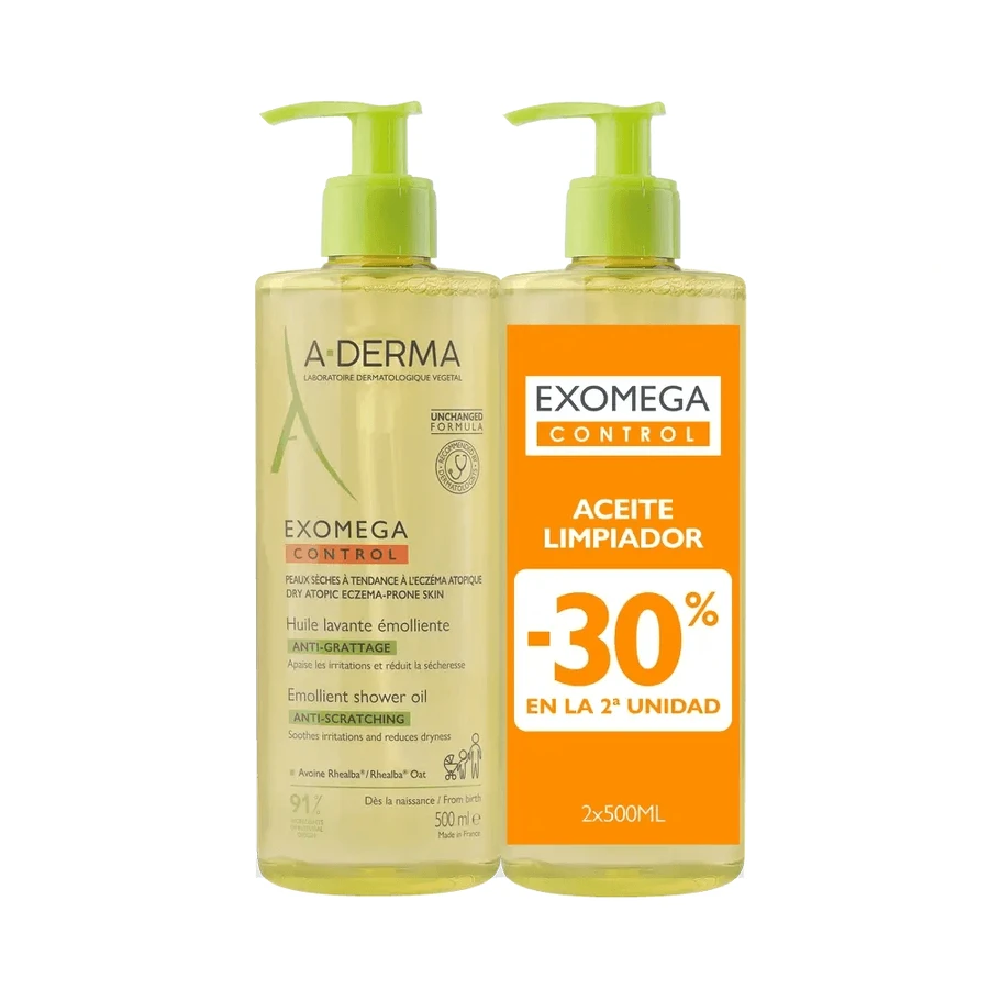 A-Derma Exomega Control Aceite De Ducha Emoliente Anti-Irritación 2 X 500 Ml