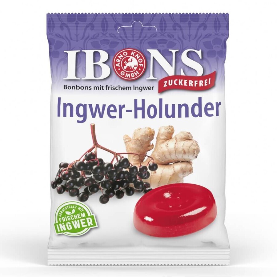 Zuckerfreie Drops mit Ingwer- und Holundergeschmack, 75 g, Ibons