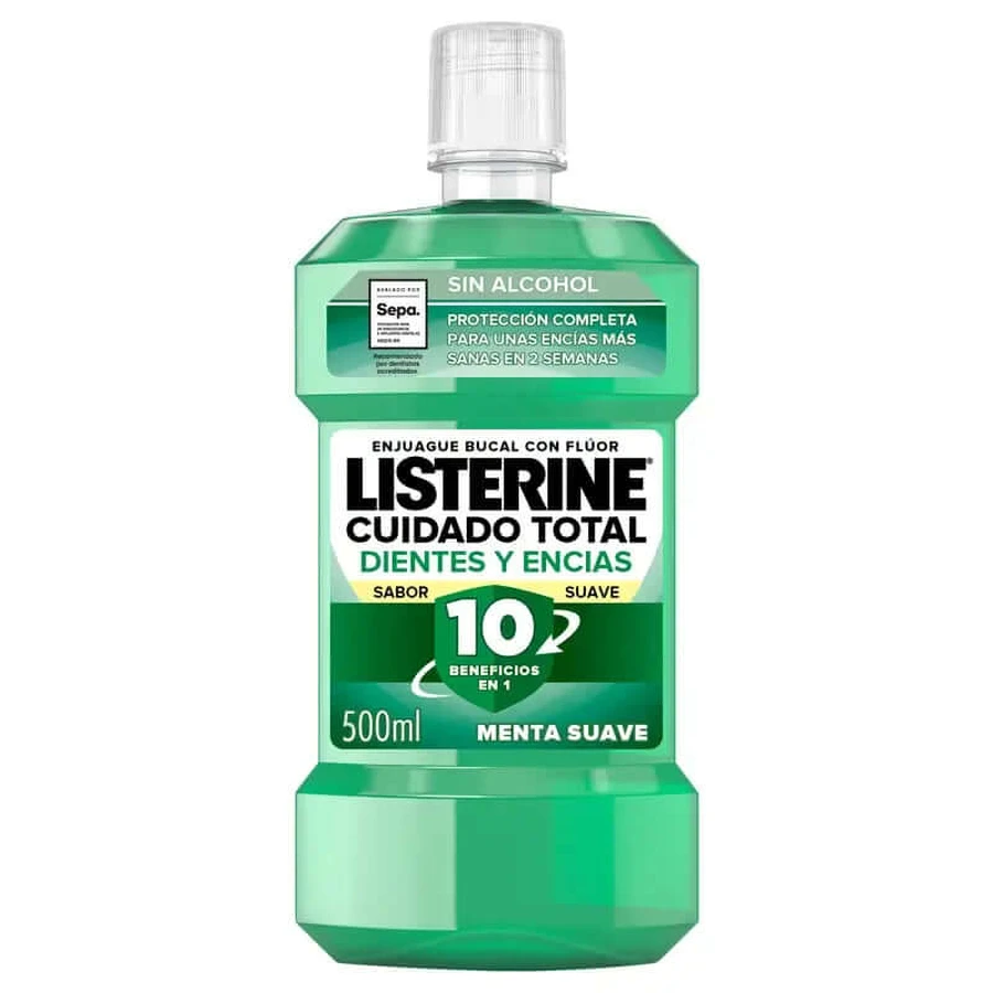 Listerine Apă de gură Apă de gură fără alcool Protecție pentru dinți și gingii, aromă ușoară, 500 ml