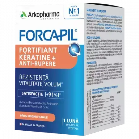 Forcapil Versterkende Keratine+, 60 plantaardige capsules, Arkopharma