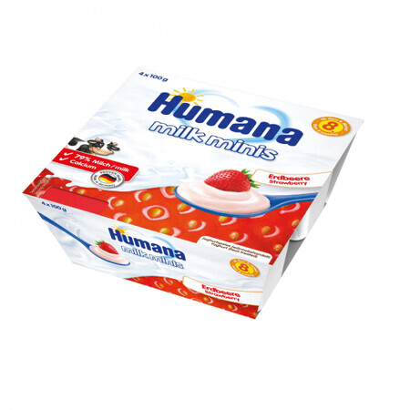 Yogurt alla fragola+ 6 mesi, 4x100 g, Humana