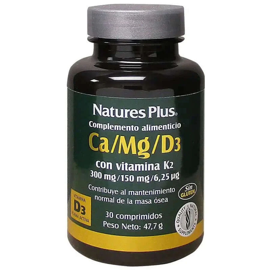 Natures Plus Ca/Mg/D3+K2, 30Comprimidos