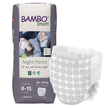 Diaper Pants Girls Dreamy Nights, 8-15 years, 35-50 kg, 10 pieces, Bambo