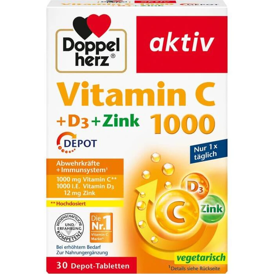 DOPPELHERZ Vitamin C 1000+D3+Zinc Depot Tablets 30 St.: ceny i cechy