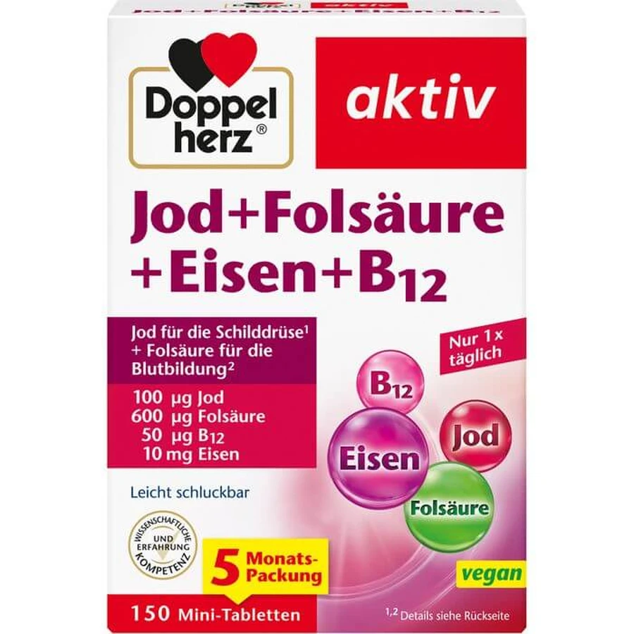 DOPPELHERZ Jodium+Voedingszuur+Iron+B12 Tabletten 150 Capsules