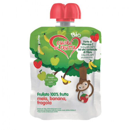 Smoothie mela, banana, fragole bio, 90 g, Cuore di Frutta