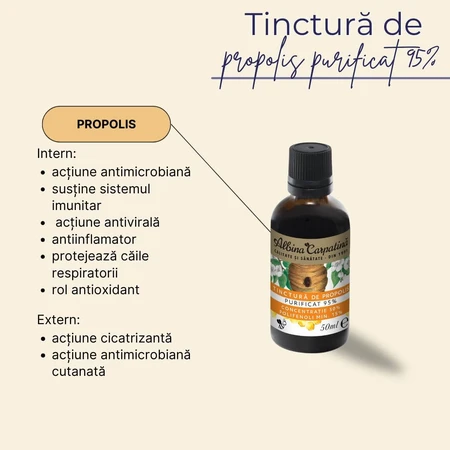 Gezuiverde propolis tinctuur 95%, min 15% polyfenolen, 50 ml, Albina Carpatina