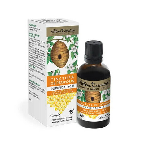 Gezuiverde propolis tinctuur 95%, min 15% polyfenolen, 50 ml, Albina Carpatina