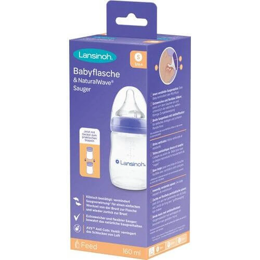 LANSINOH NaturalWave baby bottle 160ml & teat S 1 pc.