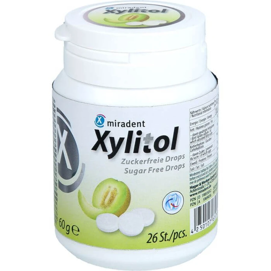 MIRADENT Xylitol Druppels Meloenblik 60 g