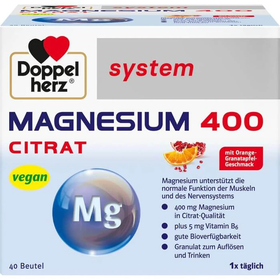 DOPPELHERZ Magnesium 400 Citraat systeemkorrels 40 st.
