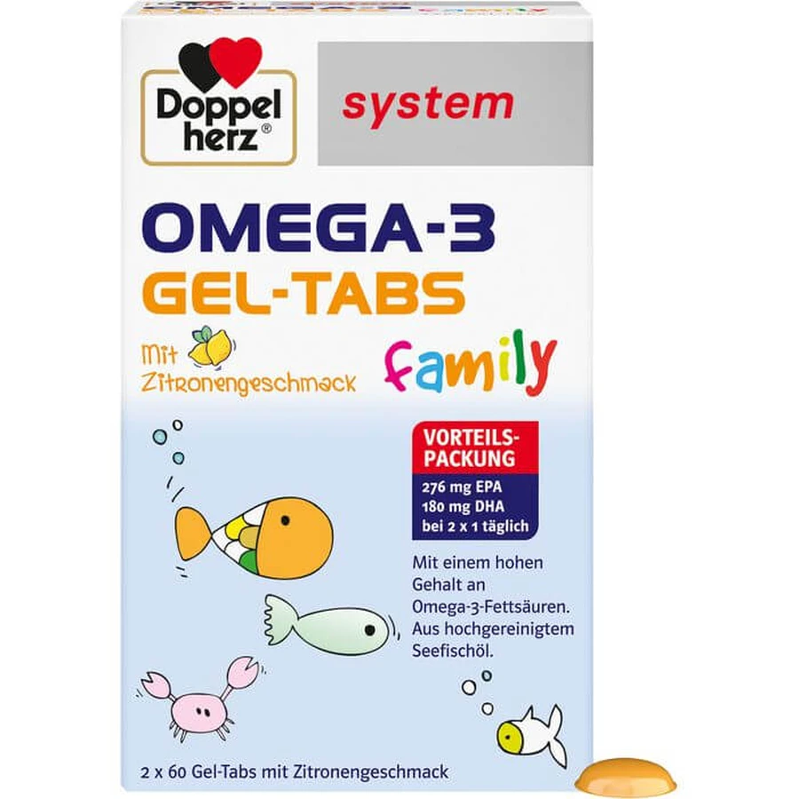 DOPPELHERZ Omega-3 Gel-Tabs familiesysteem 120 stuks.