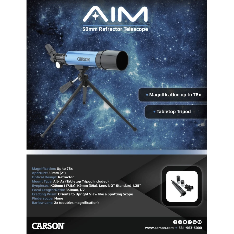 Telesco p 50mm Refractor with 20-80x Zoom and Mass Tripod