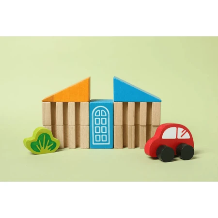 Wooden building blocks set - City, 18 pieces