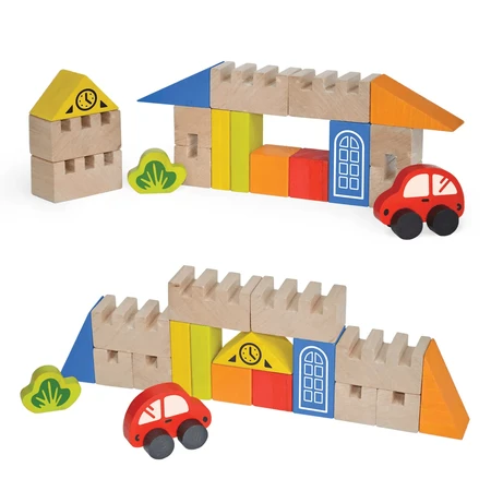 Wooden building blocks set - City, 18 pieces