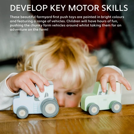 Push Toy Blue wooden tractor, Orange Tree Toys